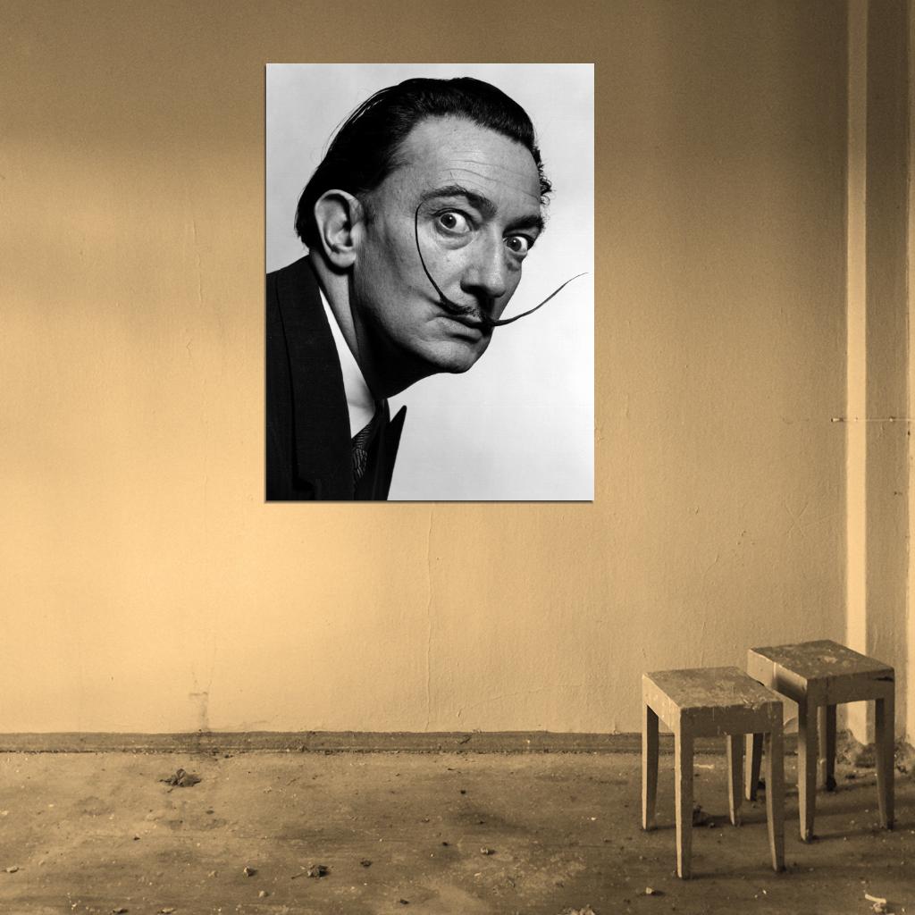 Salvador Dali Moustache Portrait BW Retro Wall Art Print Poster