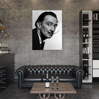 Salvador Dali Moustache Portrait BW Retro Wall Art Print Poster