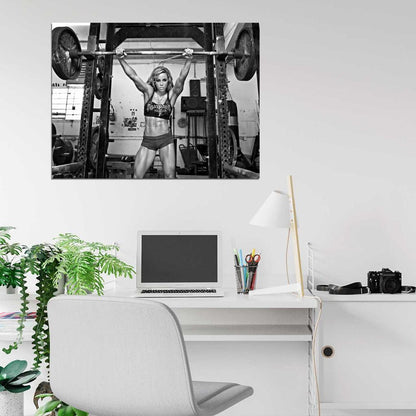 Hot Girl Powerlifting Bodybuilding Fitness Workout Muscles BW Wall Art Print Poster