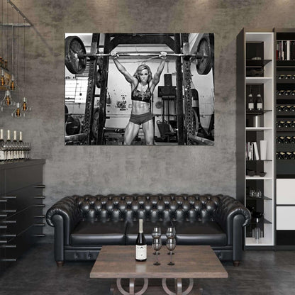 Hot Girl Powerlifting Bodybuilding Fitness Workout Muscles BW Wall Art Print Poster