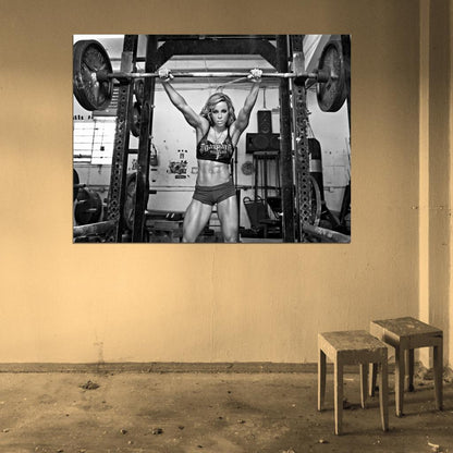 Hot Girl Powerlifting Bodybuilding Fitness Workout Muscles BW Wall Art Print Poster