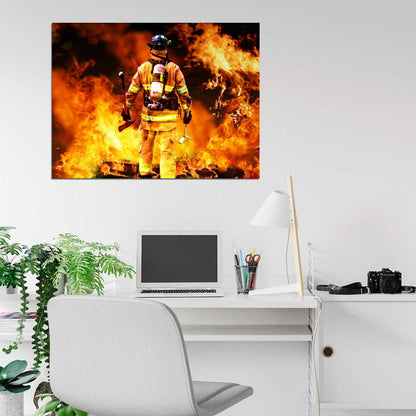 Firefighter Hero Fireman Flames Axe Wall Art Print Poster