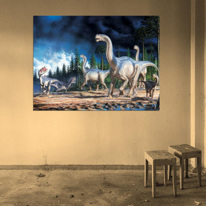 Dinosaurs Landscape Amazing Painting Art Wall Art Print Poster