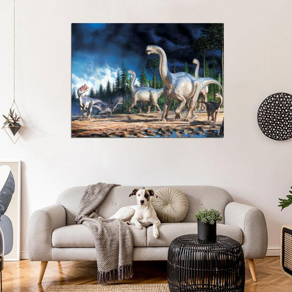 Dinosaurs Landscape Amazing Painting Art Wall Art Print Poster