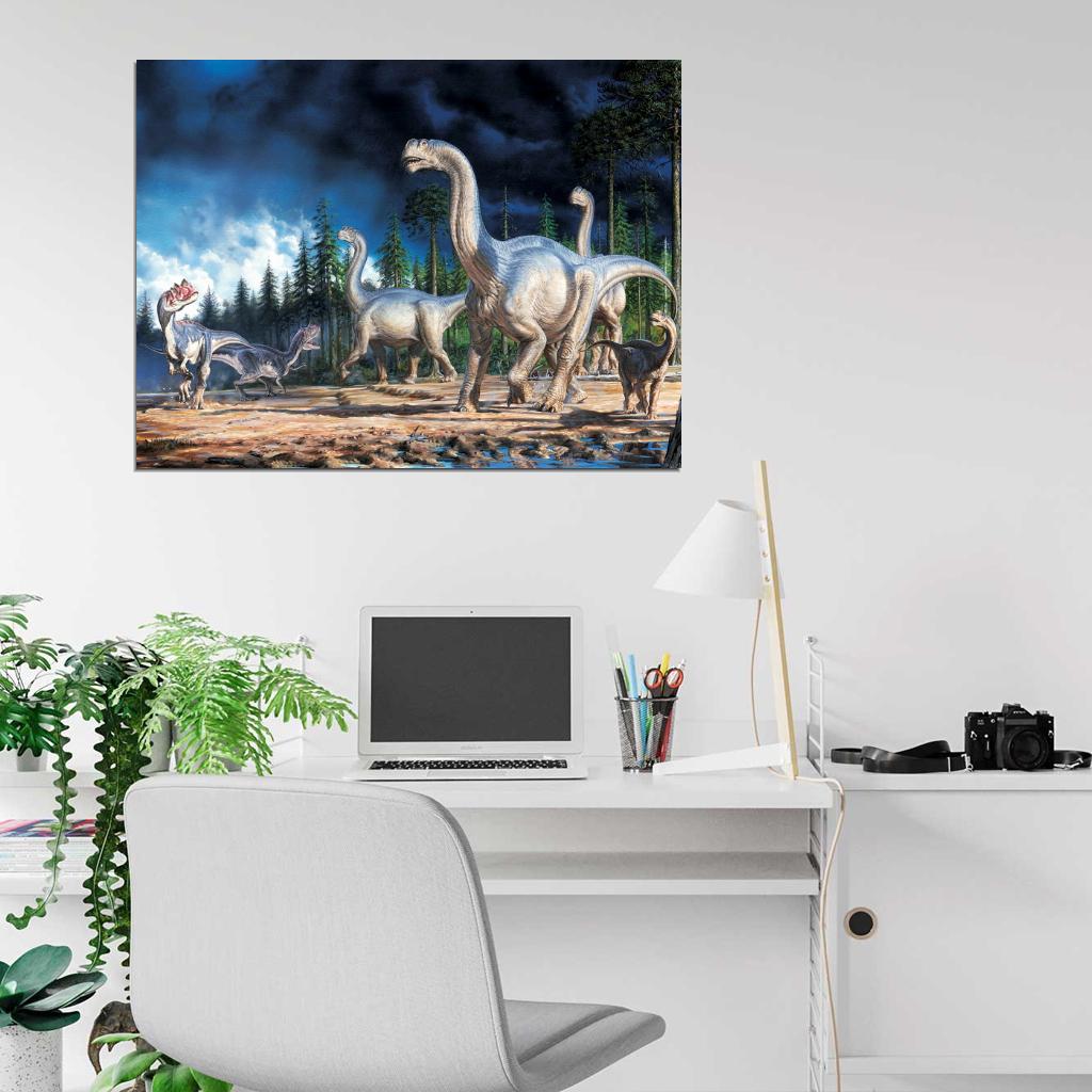 Dinosaurs Landscape Amazing Painting Art Wall Art Print Poster