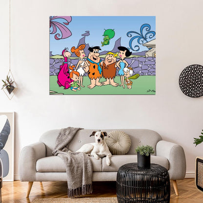 The Flintstones Characters Family Cool Cartoon Art Wall Art Print Poster