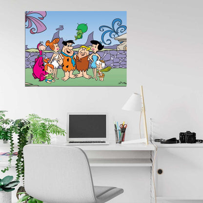 The Flintstones Characters Family Cool Cartoon Art Wall Art Print Poster