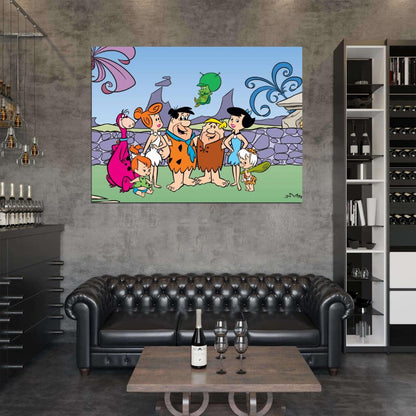 The Flintstones Characters Family Cool Cartoon Art Wall Art Print Poster