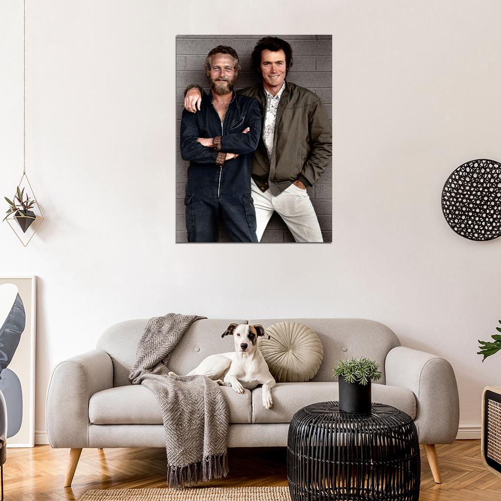 Paul Newman Clint Eastwood Retro Vintage Young Movie Actors Wall Art Print Poster