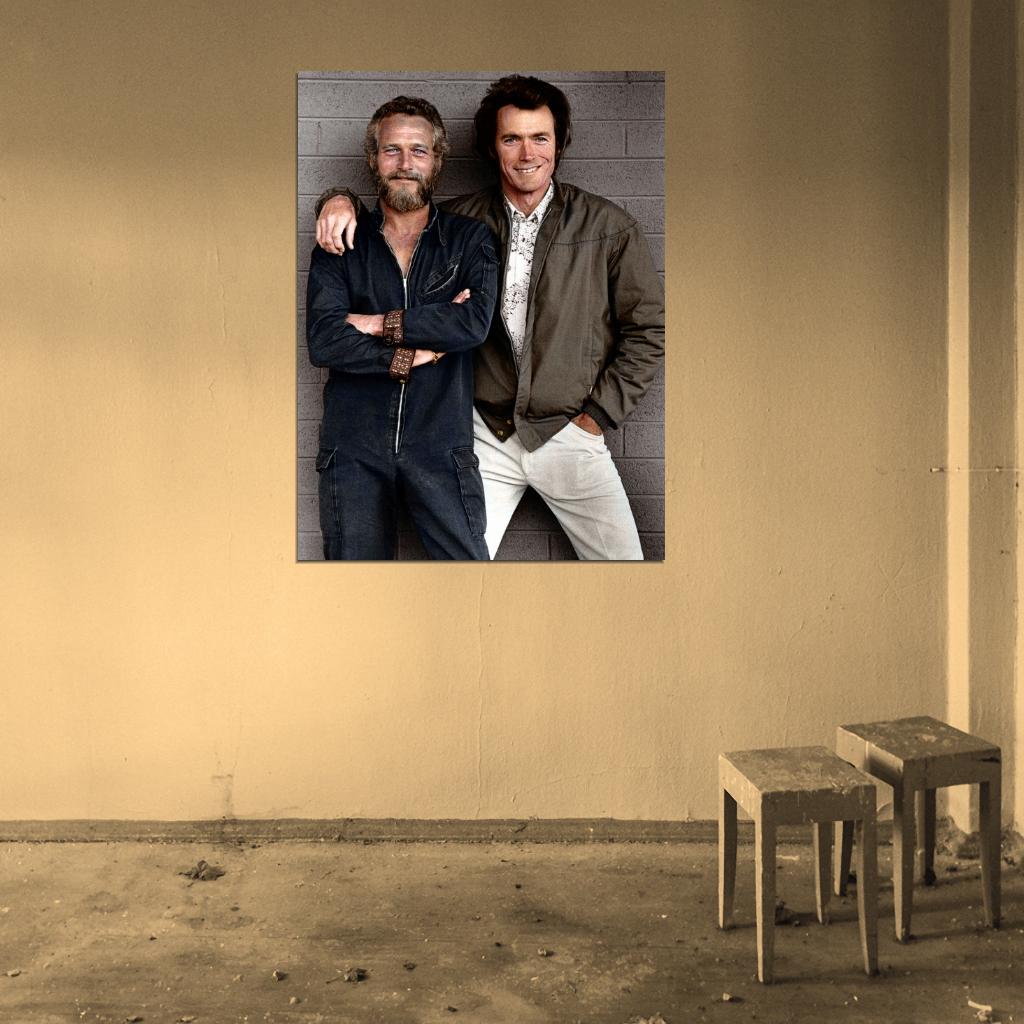 Paul Newman Clint Eastwood Retro Vintage Young Movie Actors Wall Art Print Poster