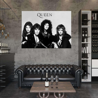 Queen Freddie Mercury John Deacon Roger Taylor Brian May Rock Band Music BW Retro Wall Art Print Poster