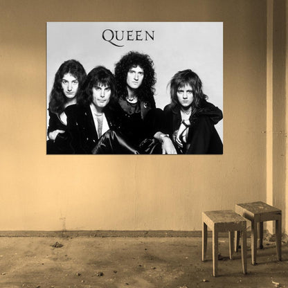 Queen Freddie Mercury John Deacon Roger Taylor Brian May Rock Band Music BW Retro Wall Art Print Poster