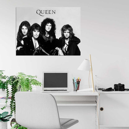 Queen Freddie Mercury John Deacon Roger Taylor Brian May Rock Band Music BW Retro Wall Art Print Poster