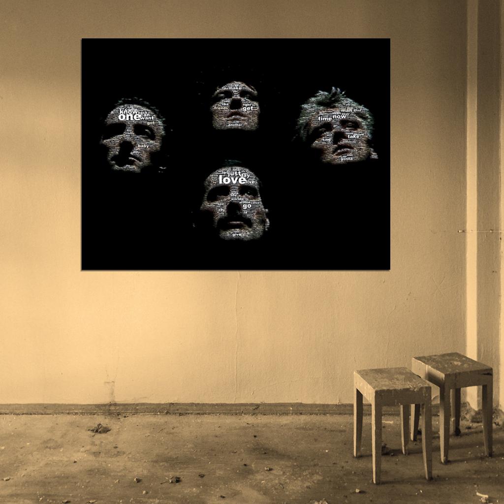 Queen Words Art Freddie Mercury John Deacon Roger Taylor Brian May Rock Band Music Wall Art Print Poster