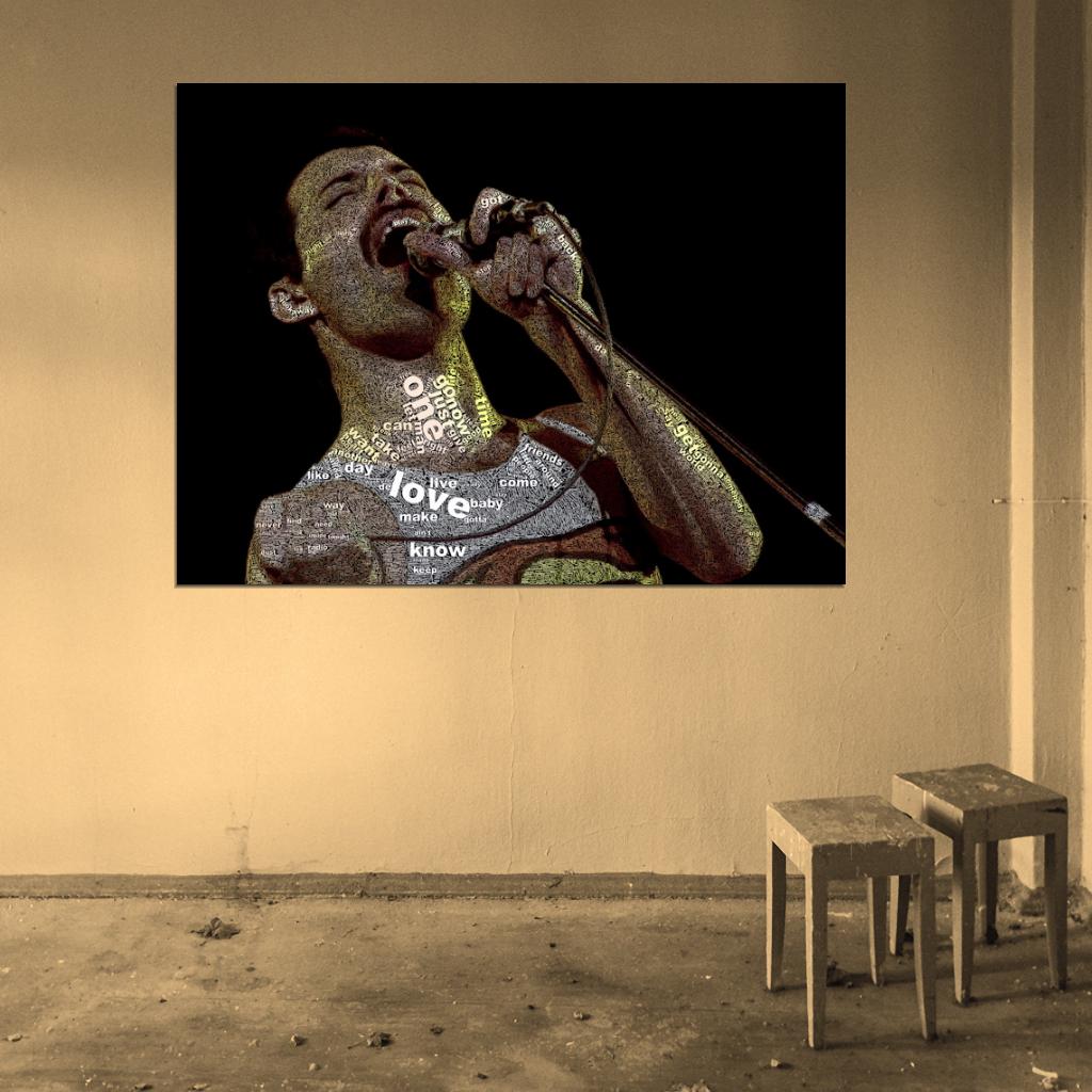 Freddie Mercury Words Art Queen Rock Music Wall Art Print Poster