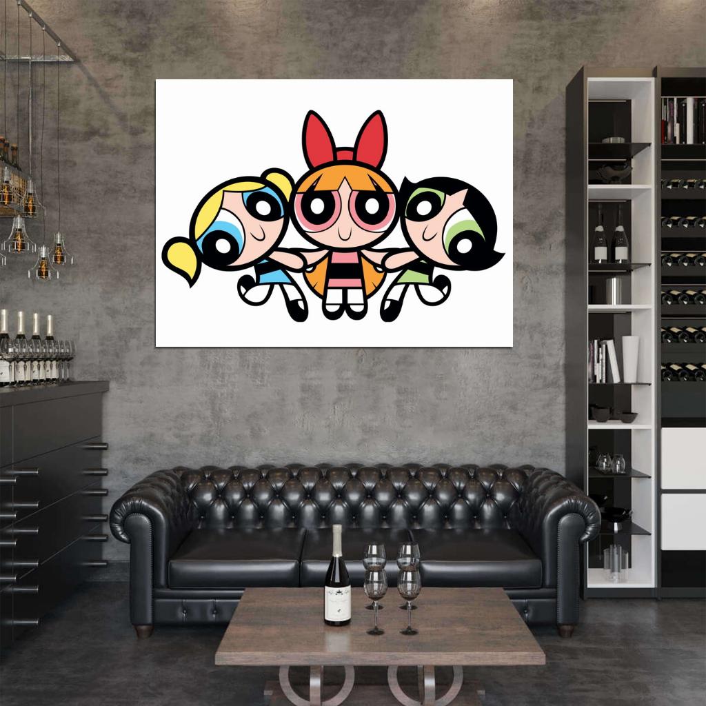 The Powerpuff Girls Three Characters Cute Funny Kids Cartoon Art Wall Art Print Poster