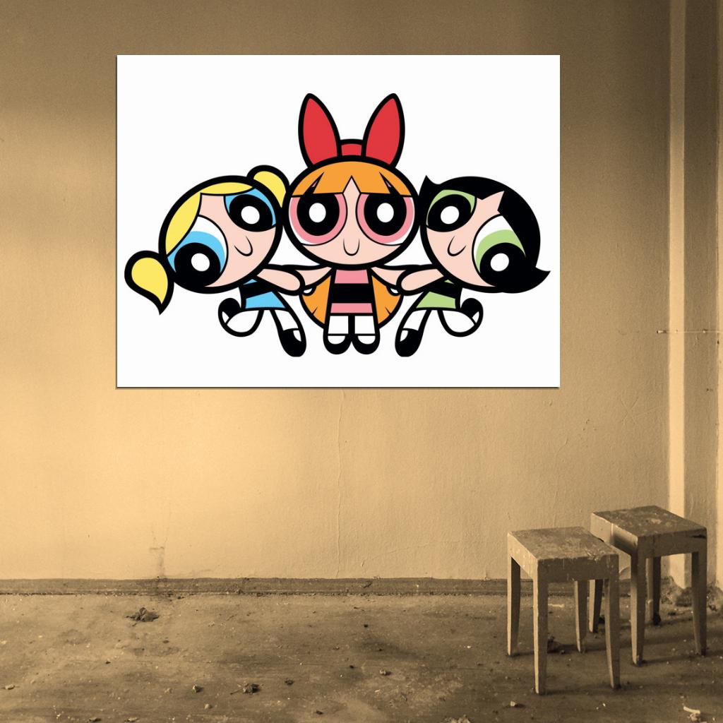 The Powerpuff Girls Three Characters Cute Funny Kids Cartoon Art Wall Art Print Poster