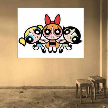 The Powerpuff Girls Three Characters Cute Funny Kids Cartoon Art Wall Art Print Poster