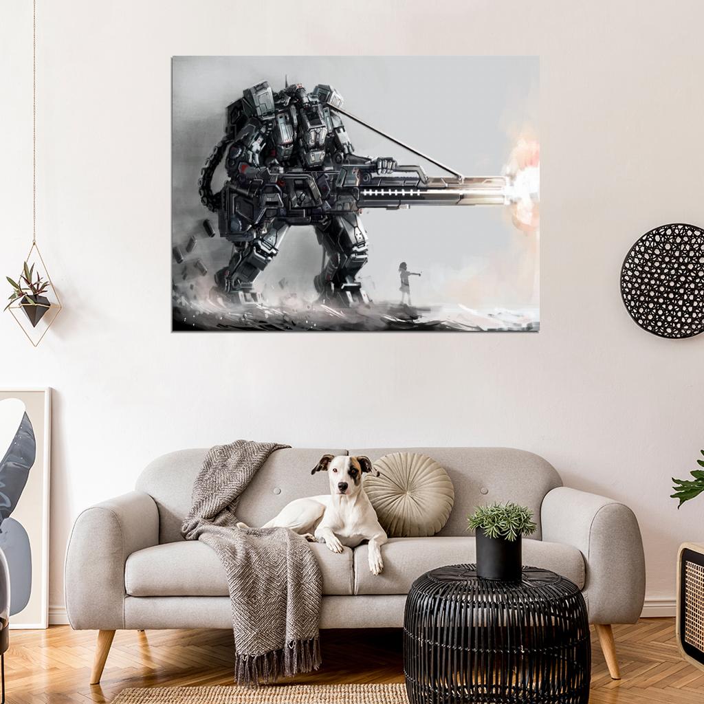 Mech Robot Weapon Gun Awesome Sci-Fi Cyberpunk Art Wall Art Print Poster