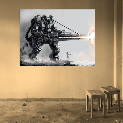 Mech Robot Weapon Gun Awesome Sci-Fi Cyberpunk Art Wall Art Print Poster