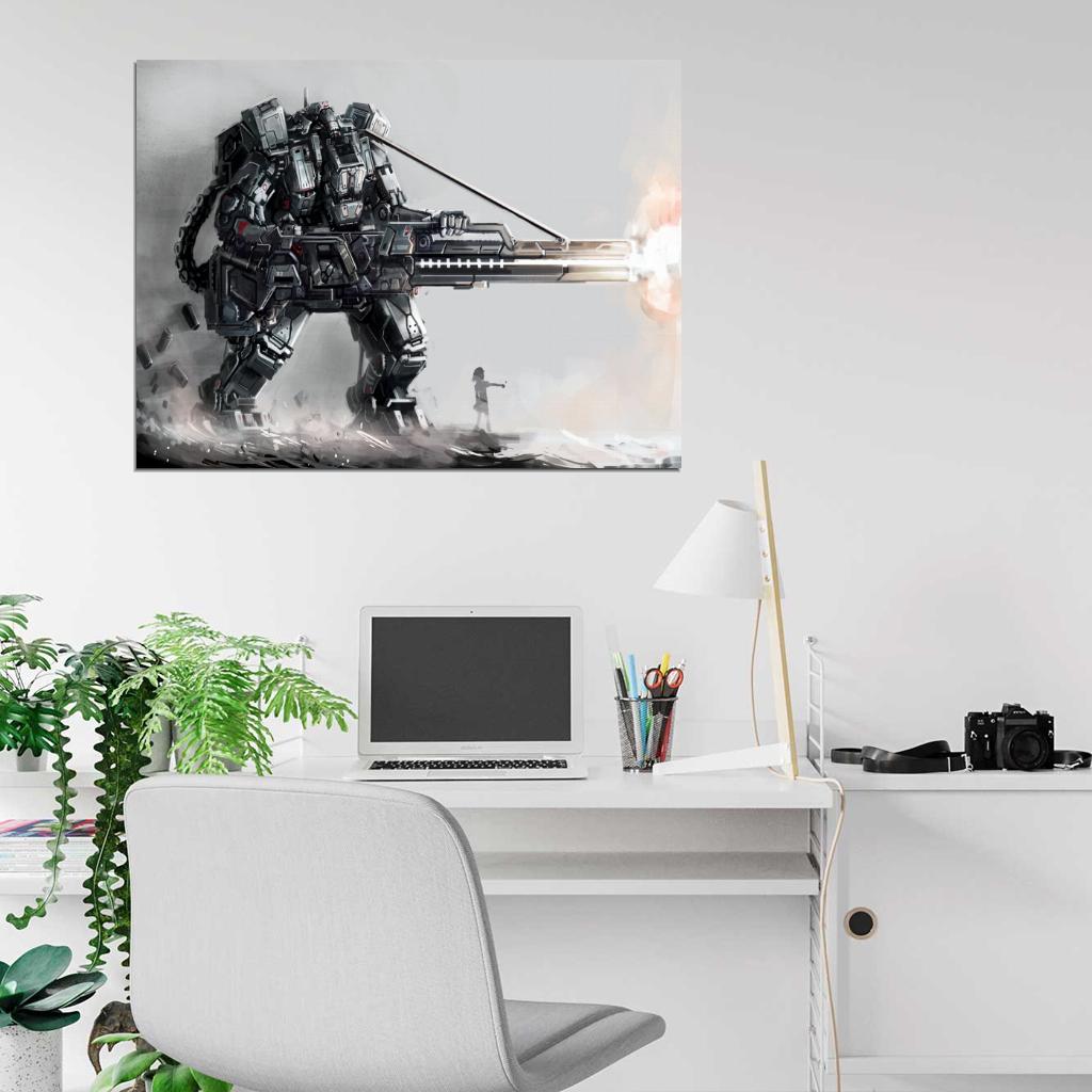 Mech Robot Weapon Gun Awesome Sci-Fi Cyberpunk Art Wall Art Print Poster