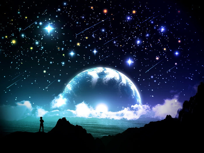 Amazing Night Stars Planet Moon Beautiful Art Wall Art Print Poster