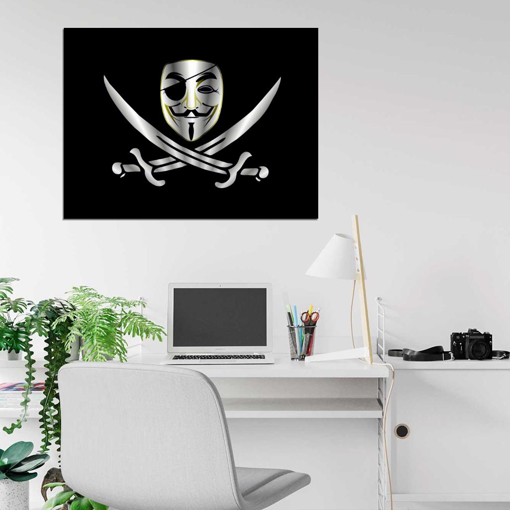 Guy Fawkes Mask Pirate V for Vendetta Anonymous Art Wall Art Print Poster