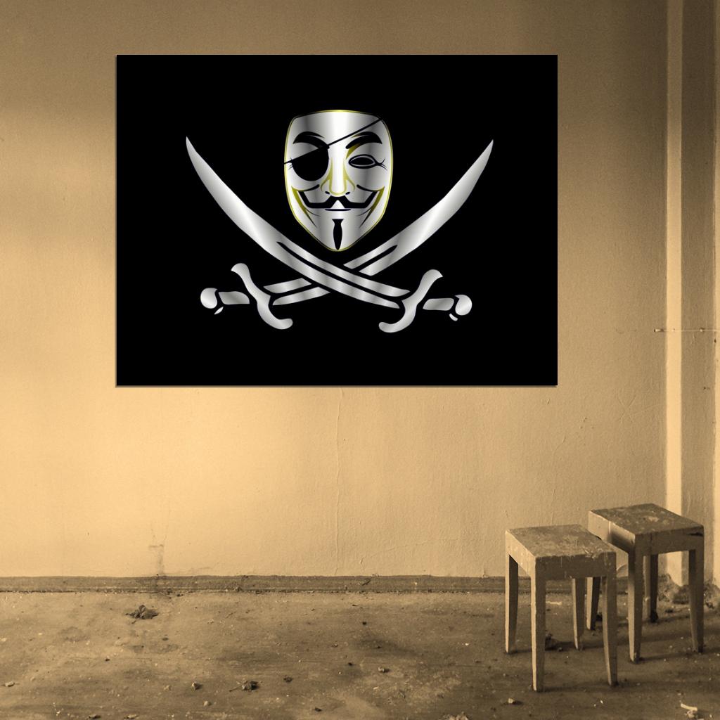 Guy Fawkes Mask Pirate V for Vendetta Anonymous Art Wall Art Print Poster