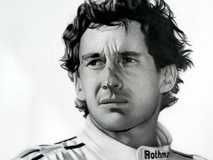 Ayrton Senna da Silva Formula One Race Driver BW Portrait Painting Art Wall Art Print Poster