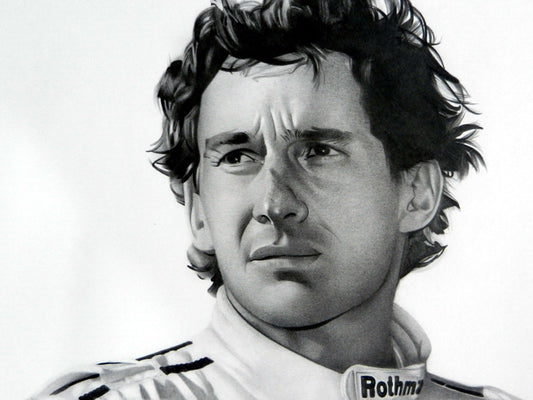 Ayrton Senna da Silva Formula One Race Driver BW Portrait Painting Art Wall Art Print Poster
