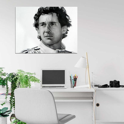 Ayrton Senna da Silva Formula One Race Driver BW Portrait Painting Art Wall Art Print Poster
