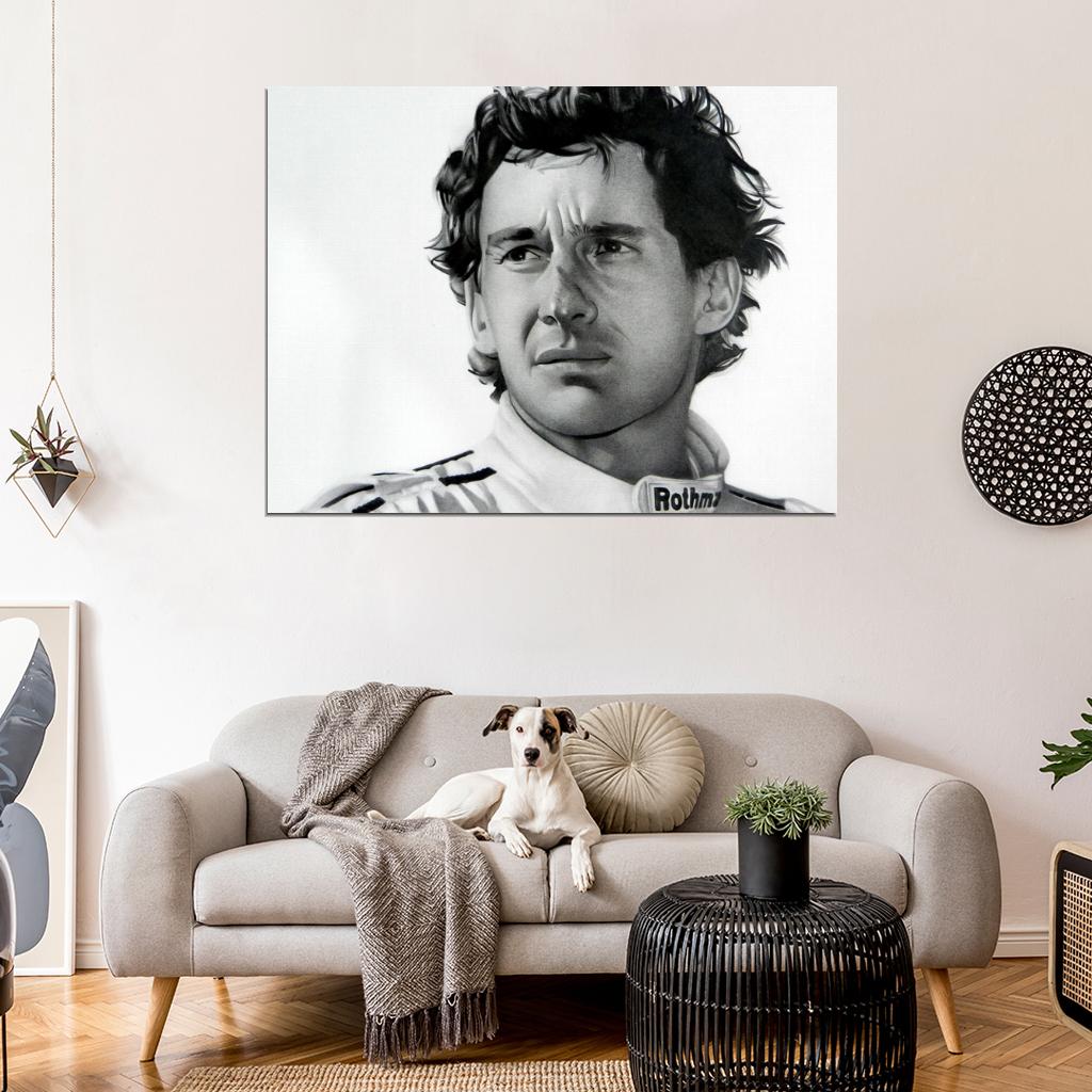 Ayrton Senna da Silva Formula One Race Driver BW Portrait Painting Art Wall Art Print Poster