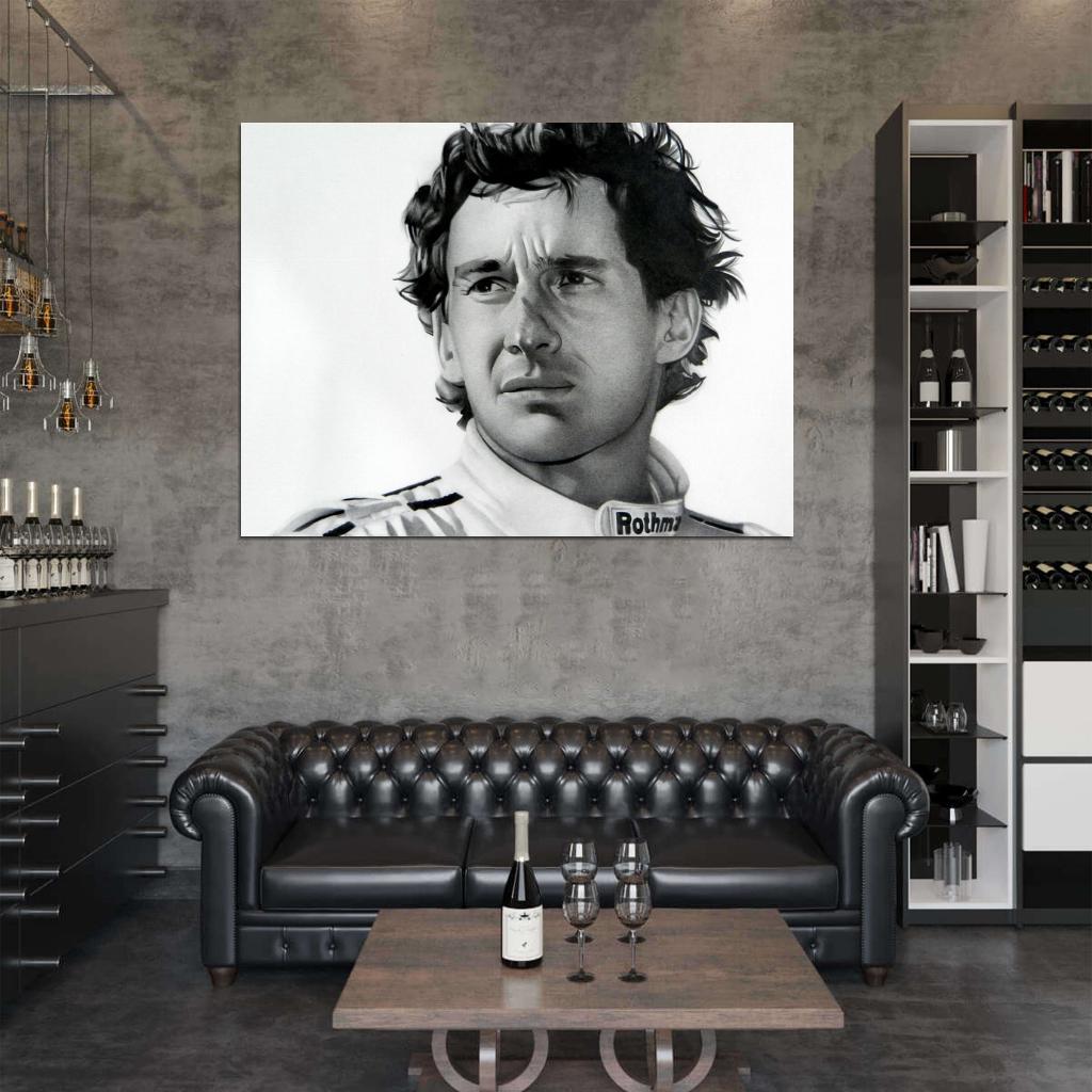 Ayrton Senna da Silva Formula One Race Driver BW Portrait Painting Art Wall Art Print Poster