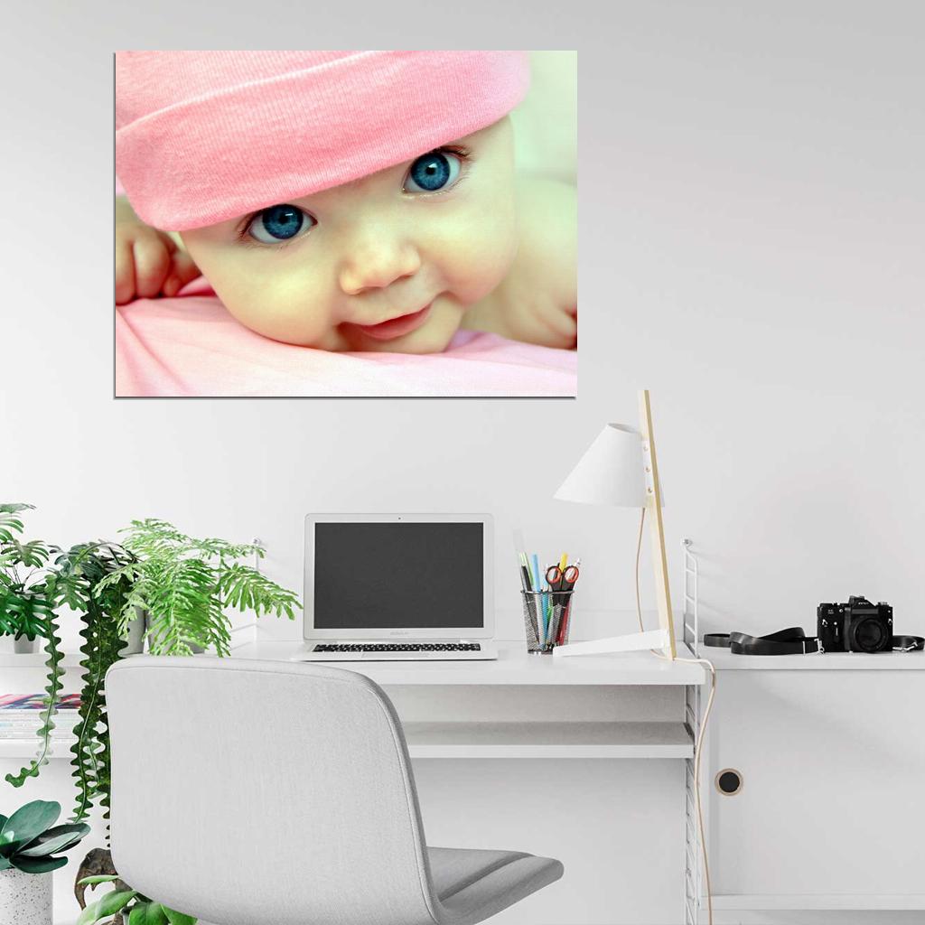 Cute Baby Beautiful Blue Eyes Kid Child Infant Happy Pink Wall Art Print Poster
