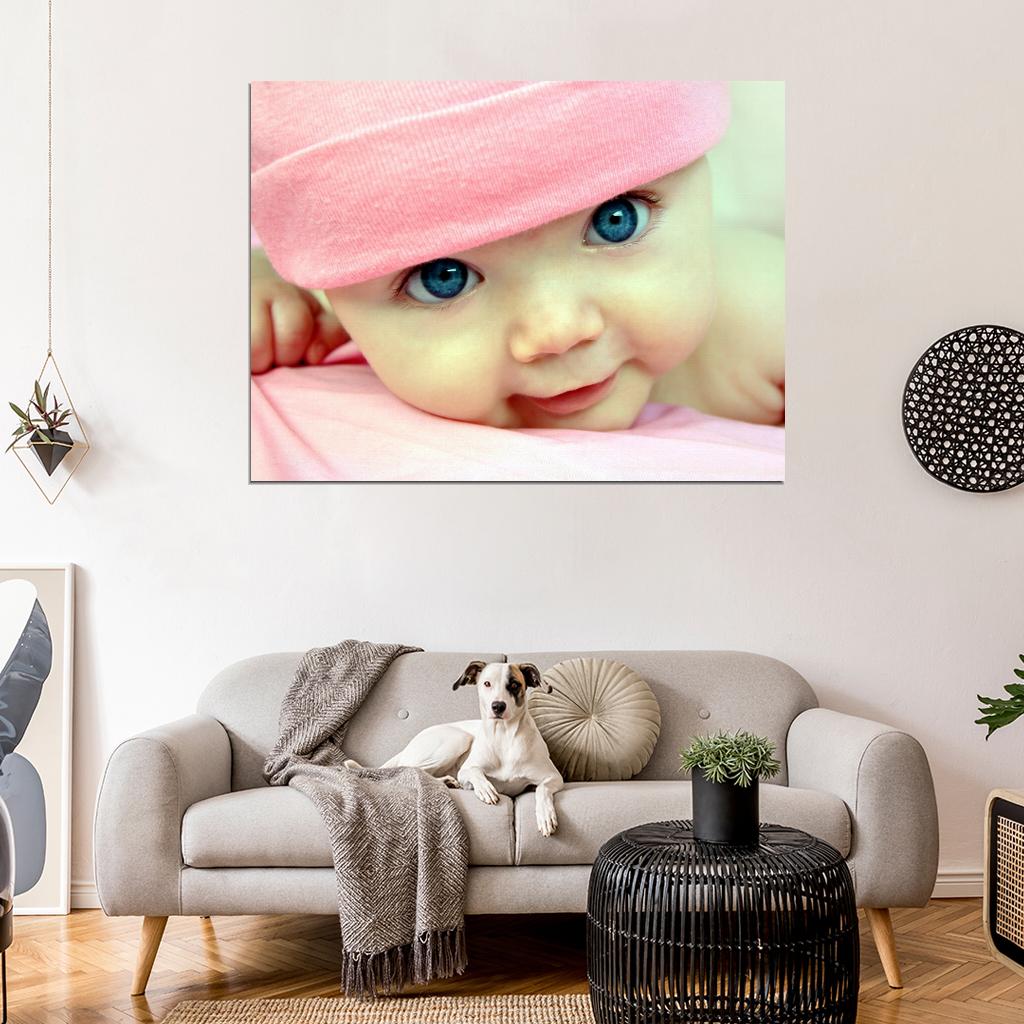 Cute Baby Beautiful Blue Eyes Kid Child Infant Happy Pink Wall Art Print Poster