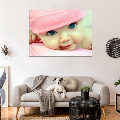 Cute Baby Beautiful Blue Eyes Kid Child Infant Happy Pink Wall Art Print Poster