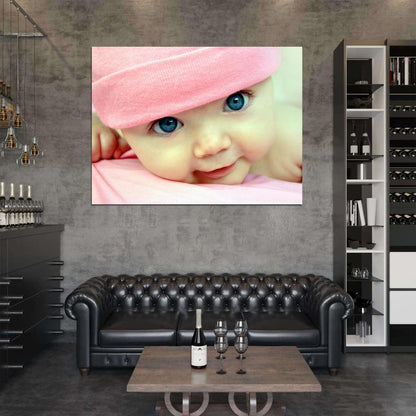 Cute Baby Beautiful Blue Eyes Kid Child Infant Happy Pink Wall Art Print Poster