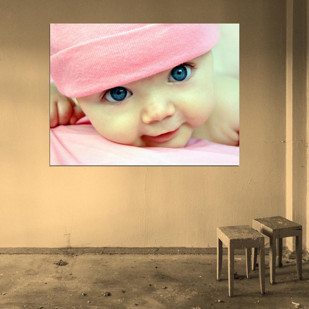 Cute Baby Beautiful Blue Eyes Kid Child Infant Happy Pink Wall Art Print Poster