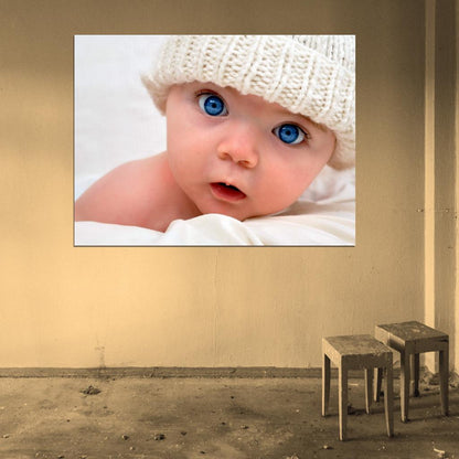 Cute Baby Beautiful Blue Eyes Kid Child Infant Funny Wall Art Print Poster