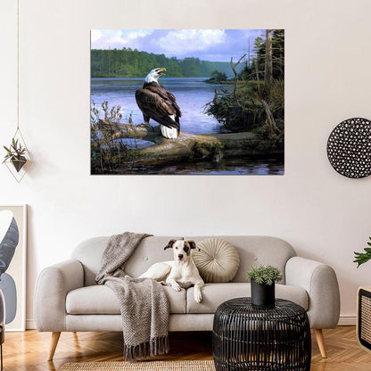 Beautiful Amazing Painting Art Bald Eagle Nature Landscape River Wall Art Print Poster
