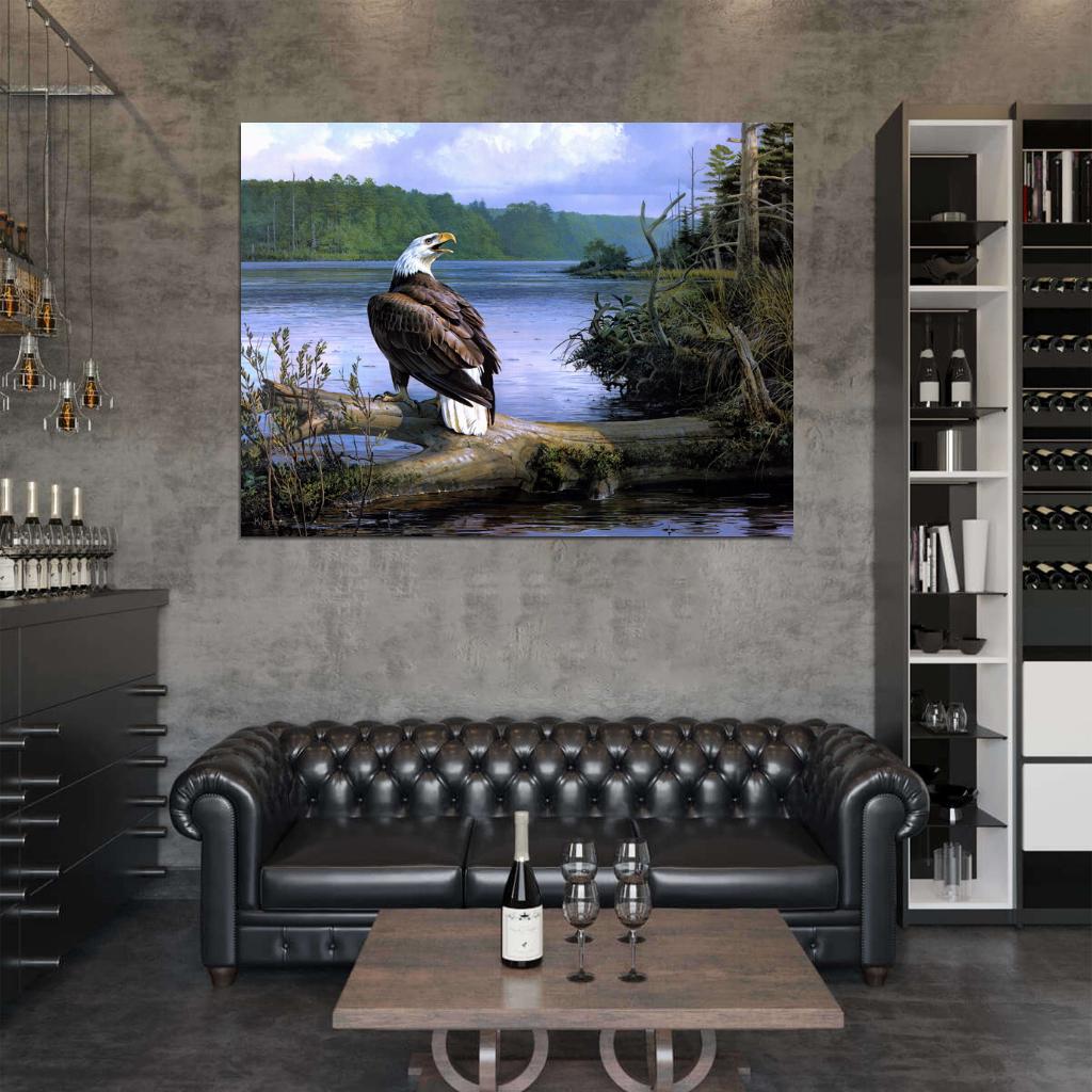 Beautiful Amazing Painting Art Bald Eagle Nature Landscape River Wall Art Print Poster