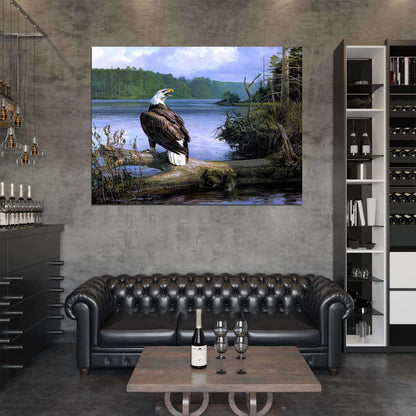 Beautiful Amazing Painting Art Bald Eagle Nature Landscape River Wall Art Print Poster