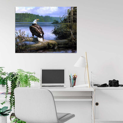 Beautiful Amazing Painting Art Bald Eagle Nature Landscape River Wall Art Print Poster