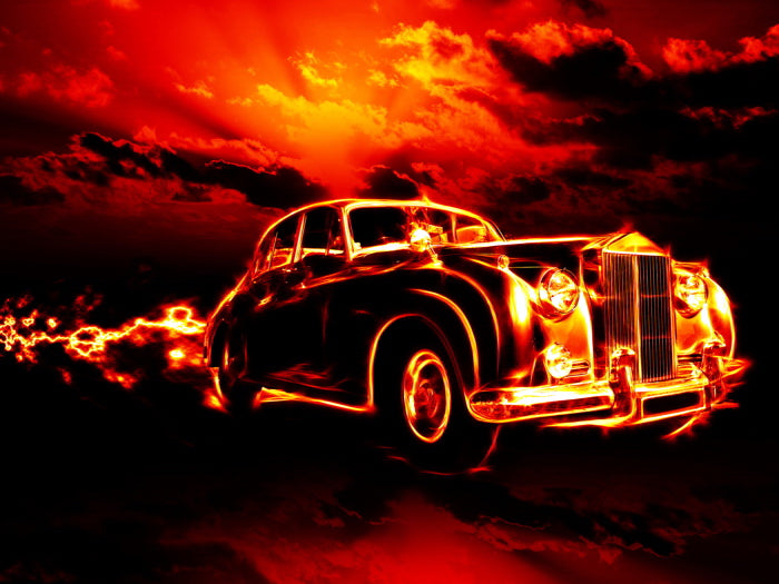 Ghost Rider Fire Flame Hell Classic Retro Car Creepy Art Wall Art Print Poster
