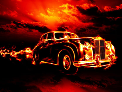 Ghost Rider Fire Flame Hell Classic Retro Car Creepy Art Wall Art Print Poster