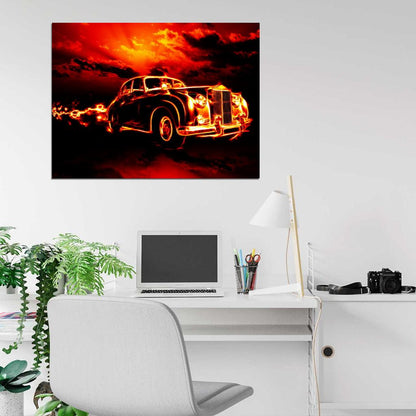 Ghost Rider Fire Flame Hell Classic Retro Car Creepy Art Wall Art Print Poster