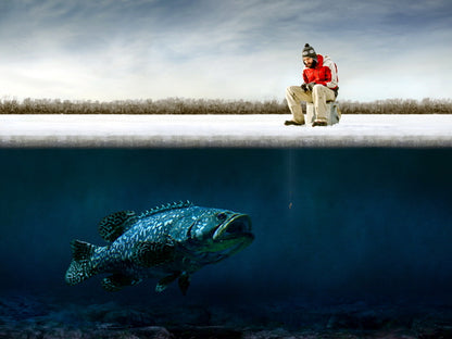 Fishing Cool Funny Giant Fish Underwater Ice Winter Snow Wall Art Print Poster