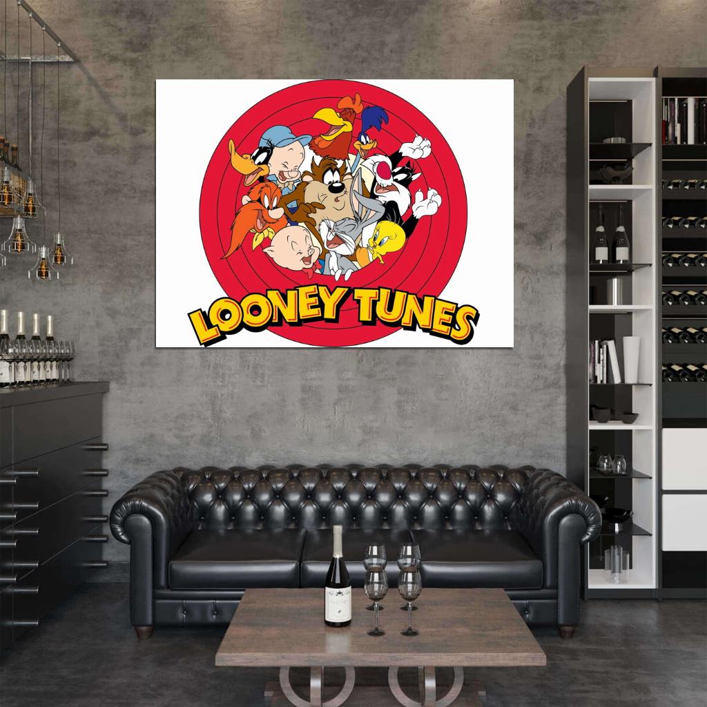 Looney Tunes Logo Characters Bugs Bunny Elmer Daffy Porky Road Runner Sylvester Tweety Tasmanian Devil Yosemite Foghorn Wall Art Print Poster