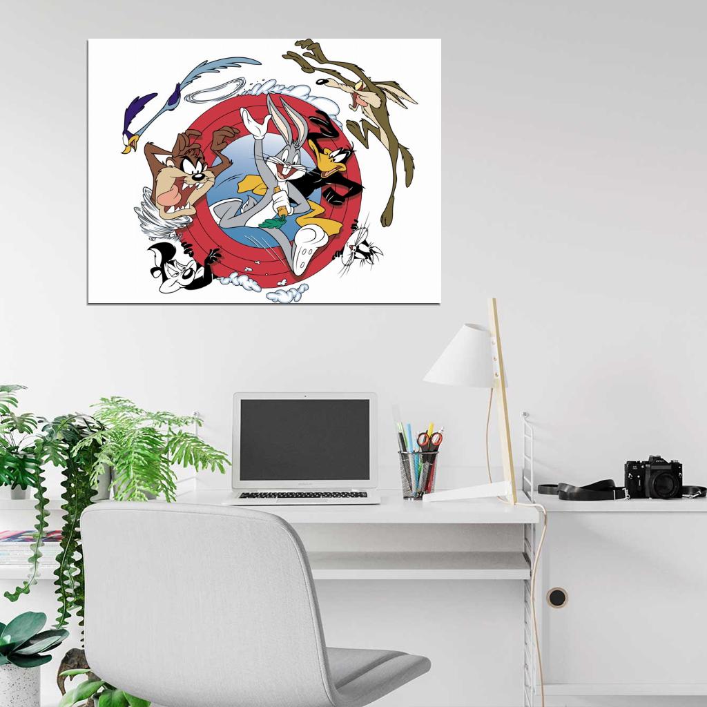 Looney Tunes Logo Characters Bugs Bunny Daffy Duck Road Runner Coyote Tasmanian Devil Cartoon Wall Art Print Poster