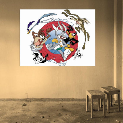 Looney Tunes Logo Characters Bugs Bunny Daffy Duck Road Runner Coyote Tasmanian Devil Cartoon Wall Art Print Poster